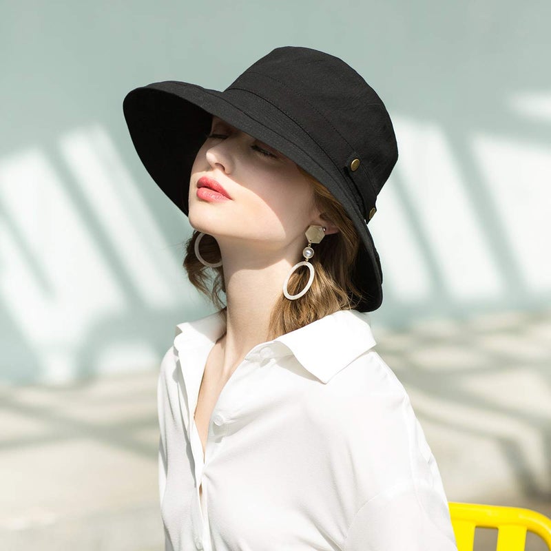 SOMALER Womens Cotton Wide Brim Sun Hats UPF51+ UV Packable Beach Hat Summer Bucket Cap for Travel - Image 5